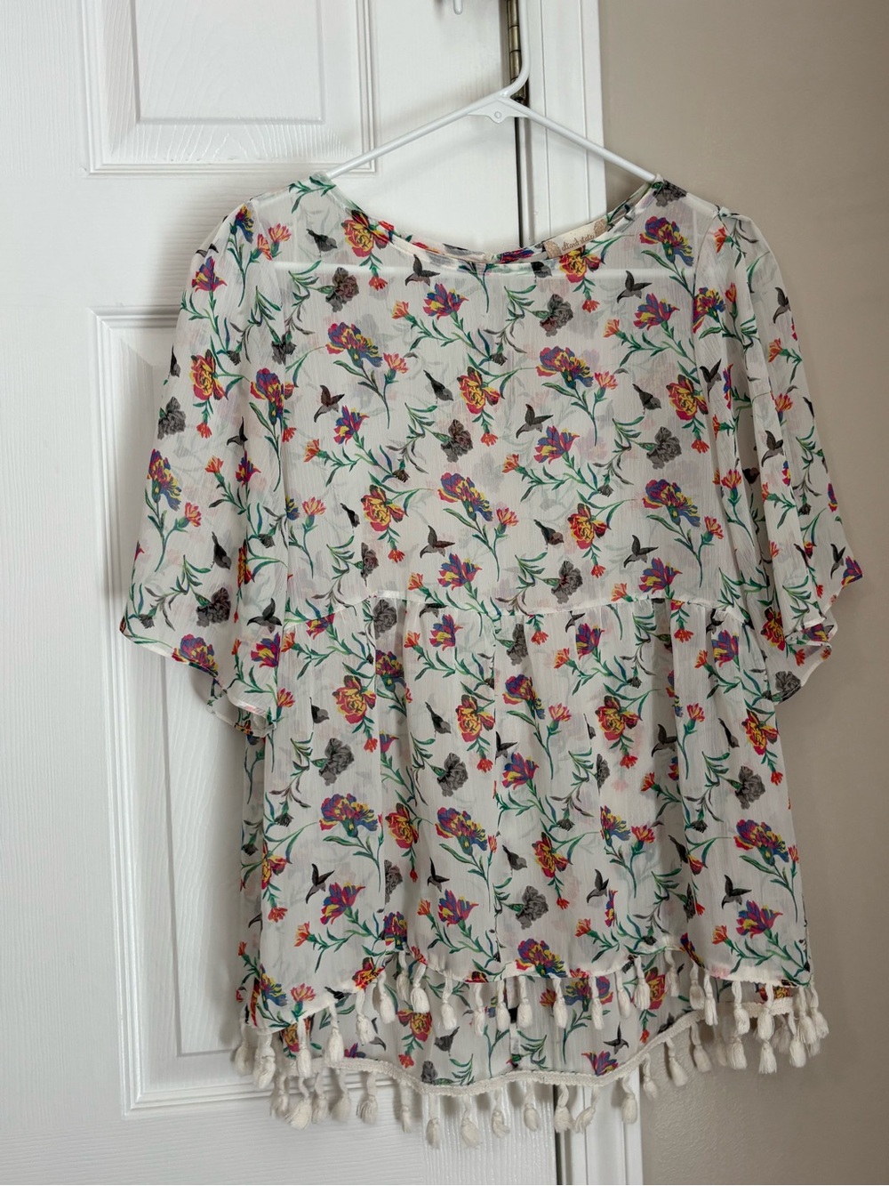 Altard State - Floral Print White Tassel-Hem Women’s Top